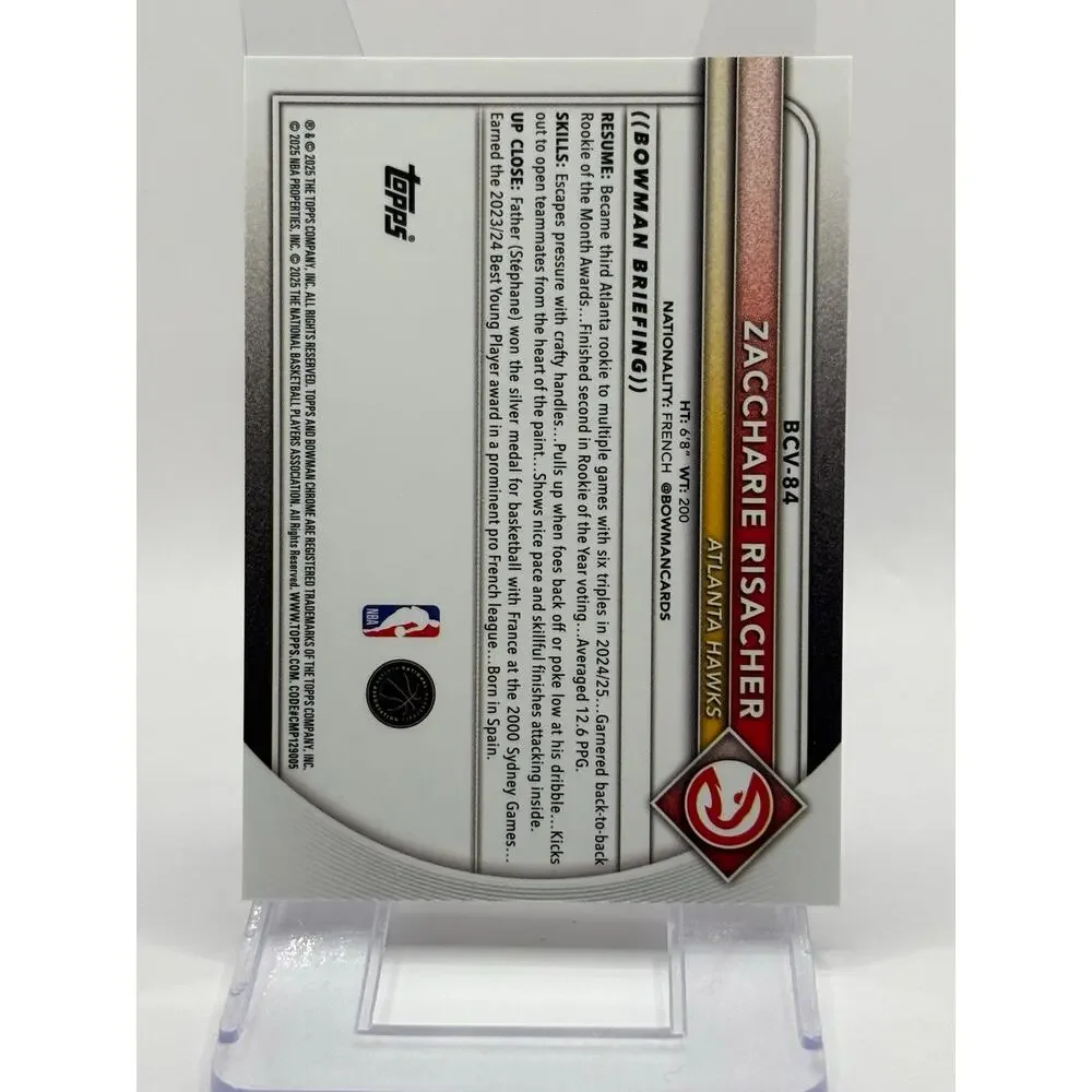 2025-26 Bowman Chrome Zaccharie Risacher Orange Reptilian Refractor 2/25 SP